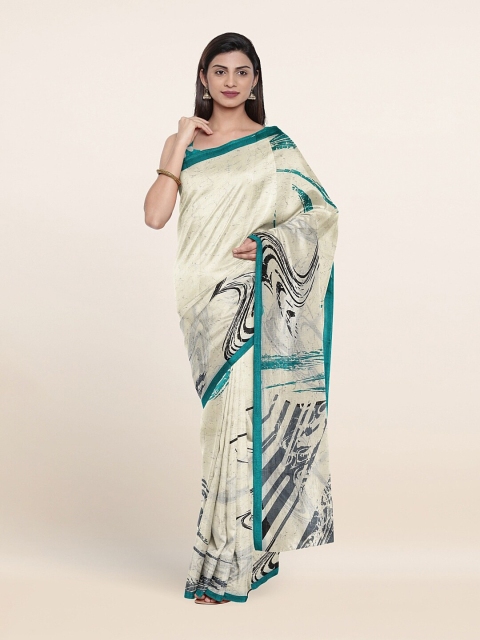 

Pothys Cream-Coloured & Blue Abstract Printed Saree