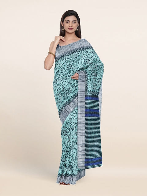 

Pothys Blue & Silver-Toned Floral Saree
