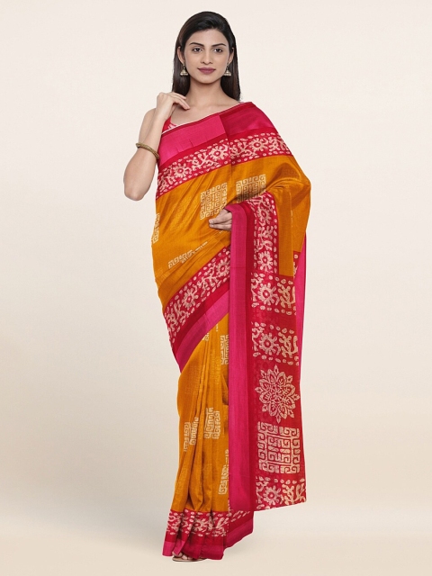 

Pothys Mustard & Pink Floral Printed Cotton Blend Saree