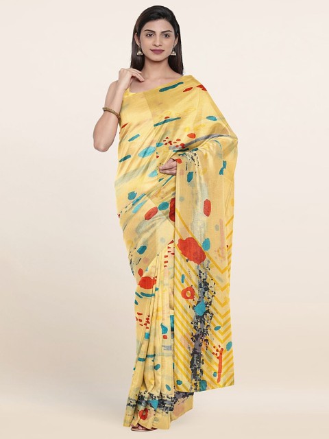 

Pothys Yellow & Turquoise Blue Printed Saree