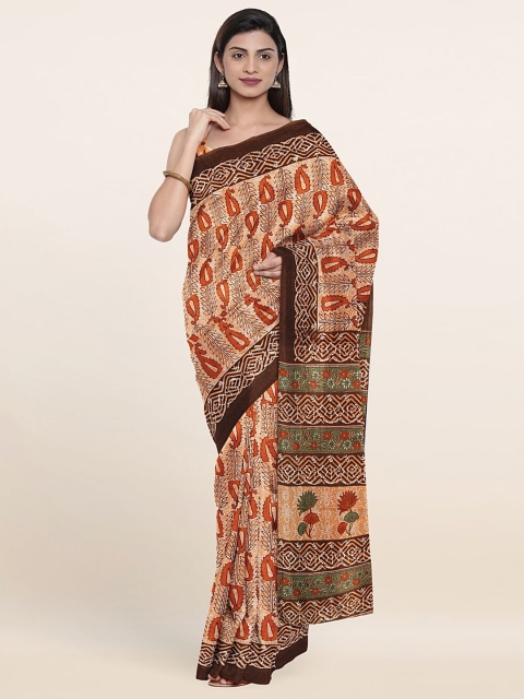 

Pothys Peach-Coloured & Orange Ethnic Motifs Saree