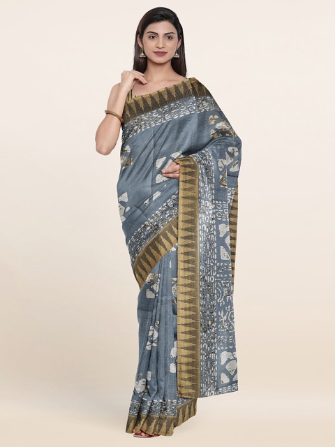 

Pothys Grey & White Cotton Blend Saree