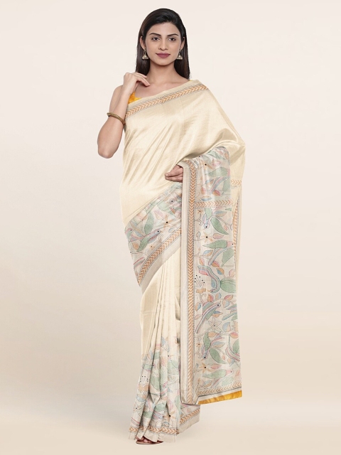 

Pothys Cream-Coloured & Pink Ethnic Motifs Saree