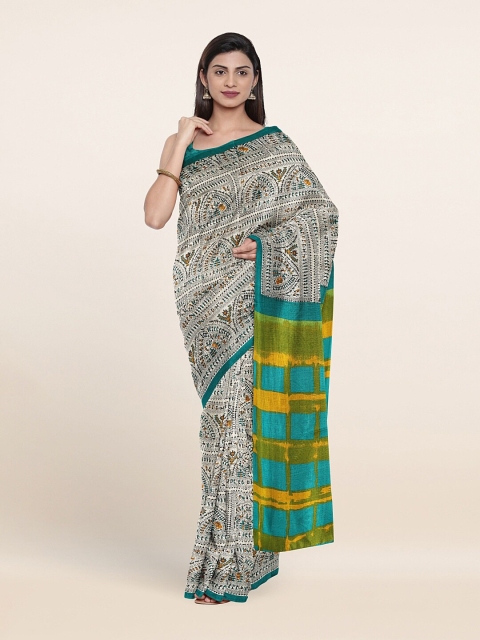 

Pothys Cream-Coloured & Yellow Floral Saree