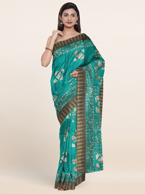 

Pothys Green & White Cotton Blend Saree