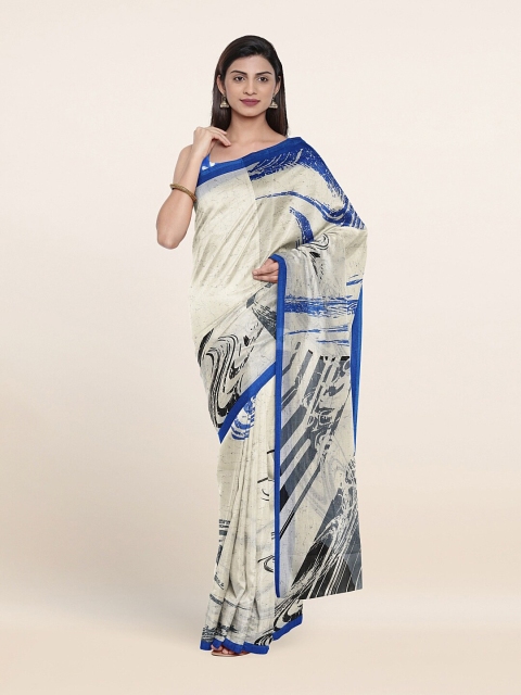 

Pothys Women Cream & Blue Printed Saree