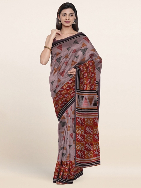 

Pothys Mauve & Red Geometric Printed Saree