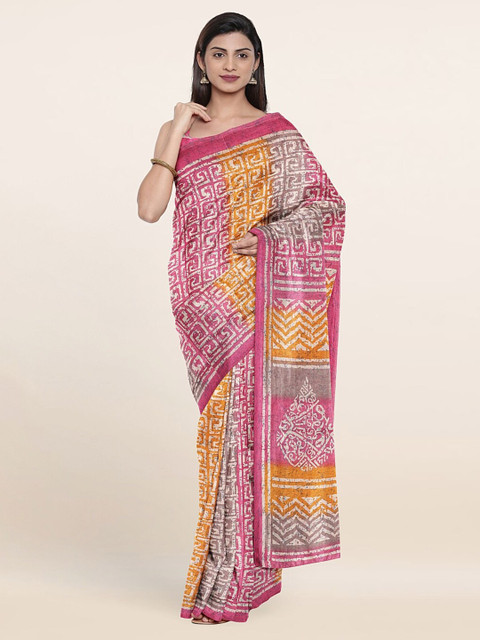 

Pothys Pink & Yellow Ethnic Motifs Saree