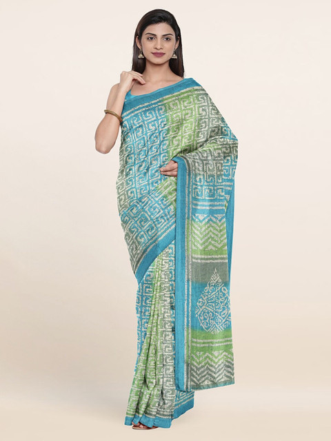 

Pothys Blue & Green Ethnic Motifs Printed Saree