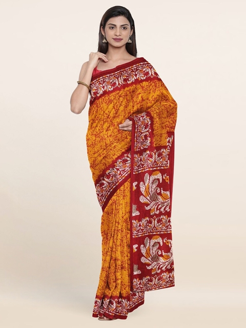 

Pothys Mustard Yellow & Red Abstract Printed Saree