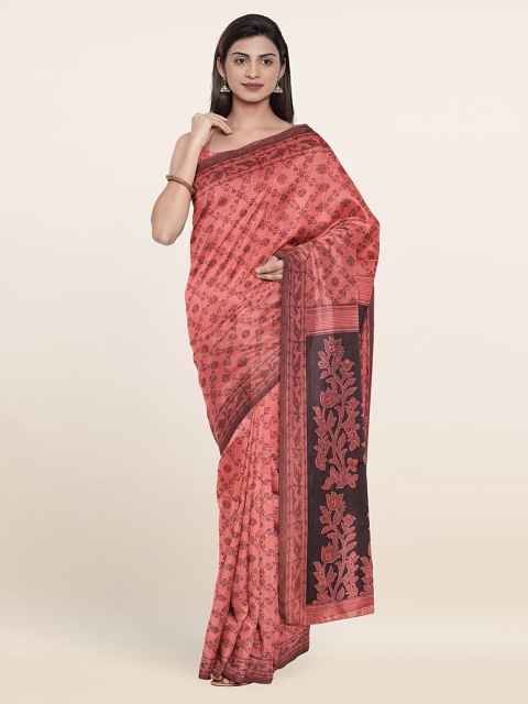 

Pothys Pink & Brown Ethnic Motifs Printed Cotton Blend Saree