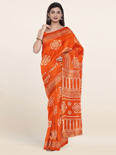 

Pothys Orange & White Floral Printed Saree