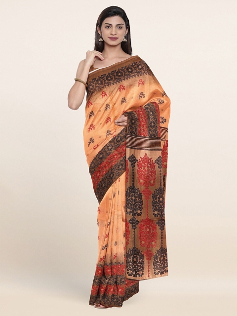 

Pothys Peach-Coloured & Red Floral Printed Saree
