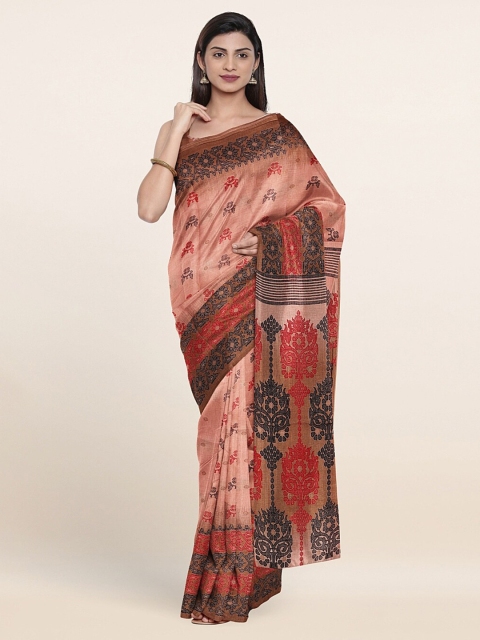 

Pothys Peach-Coloured & Black Ethnic Motifs Cotton Blend Saree