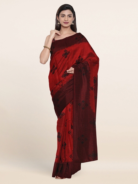 

Pothys Maroon & Black Cotton Blend Saree