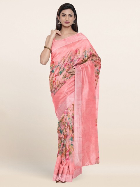 

Pothys Pink & Green Floral Printed Saree