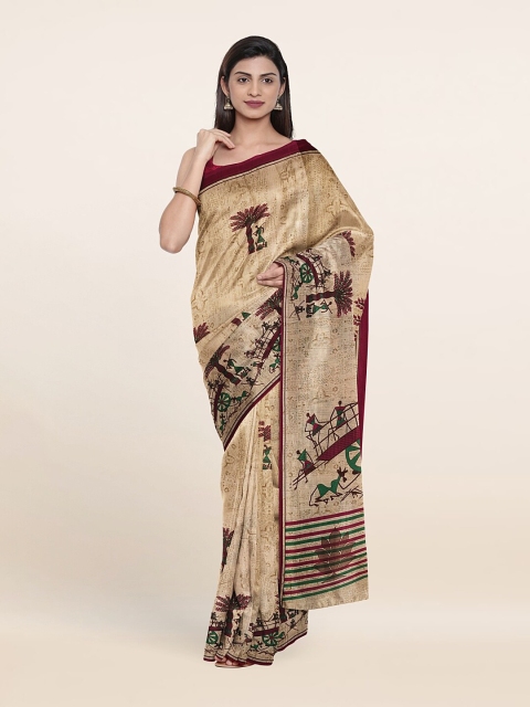 

Pothys Cream-Coloured & Maroon Warli Printed Saree