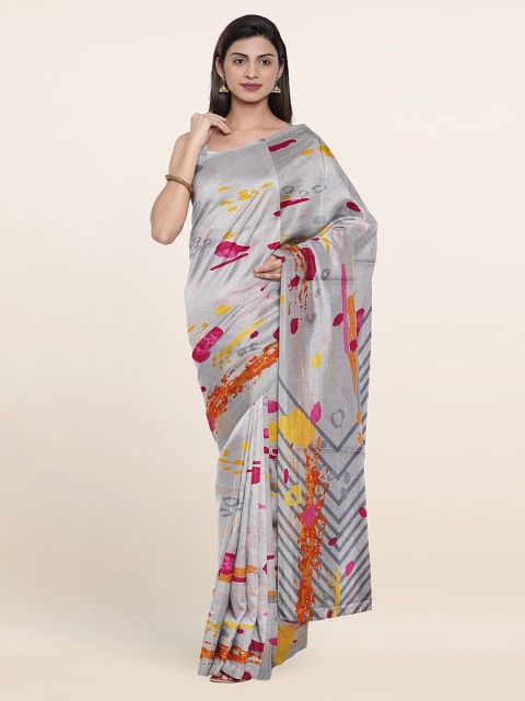 

Pothys Grey & Pink Printed Cotton Blend Saree