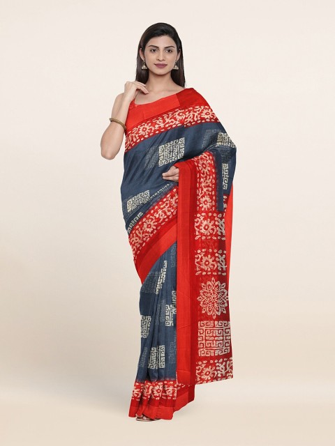 

Pothys Grey & Red Ethnic Motifs Printed Cotton Blend Saree