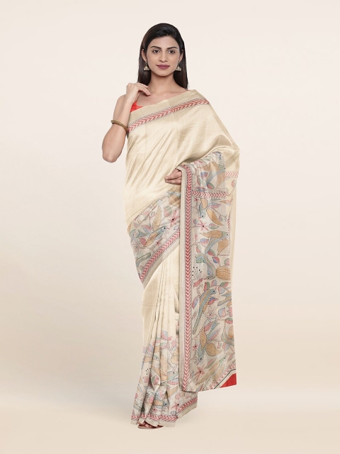 

Pothys Cream-Coloured & Red Ethnic Motifs Saree