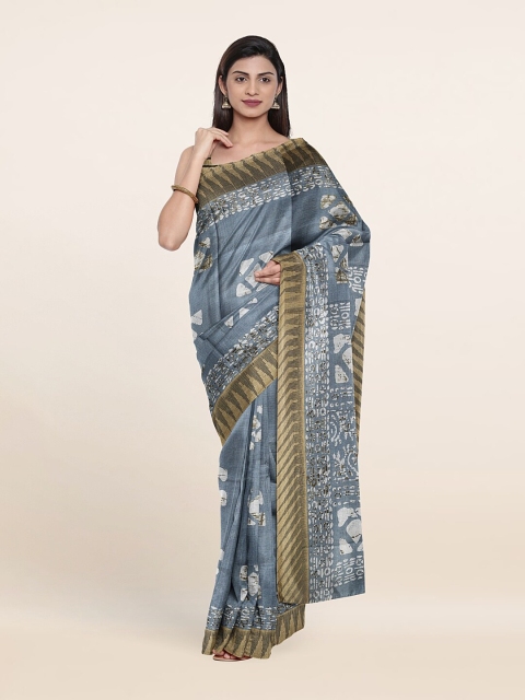 

Pothys Grey & White Cotton Blend Batik Saree