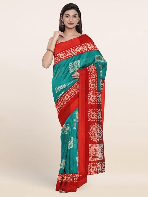 

Pothys Green & Red Ethnic Motifs Saree