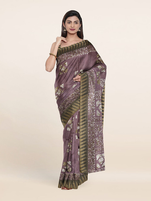 

Pothys Lavender & White Printed Saree