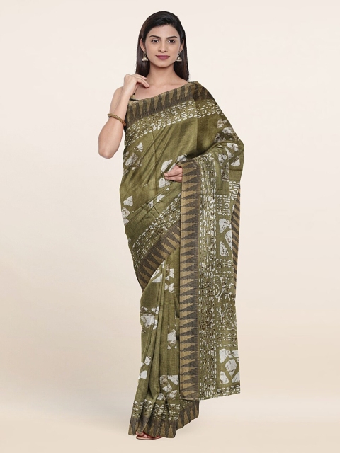 

Pothys Olive Green & White Printed Cotton Blend Saree