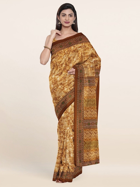

Pothys Mustard Yellow & Brown Printed Saree