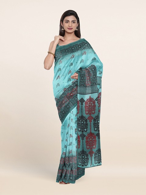

Pothys Blue & Red Floral Printed Cotton Blend Saree