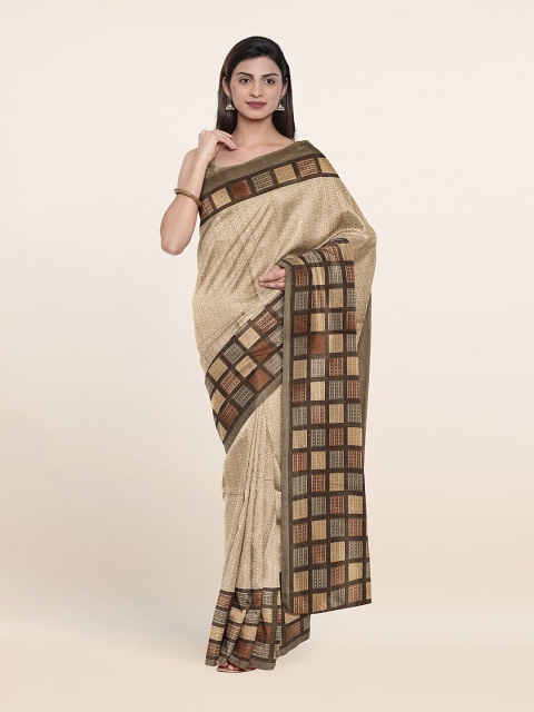 

Pothys Cream-Coloured & Brown Abstract Cotton Blend Saree