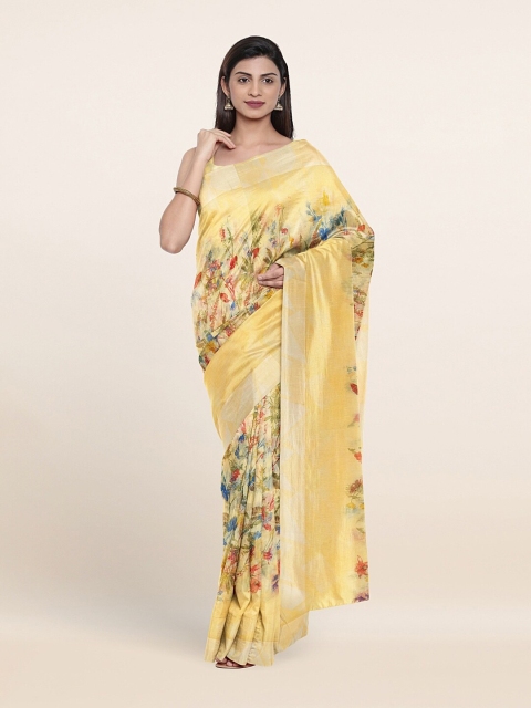 

Pothys Yellow & Blue Floral Zari Saree