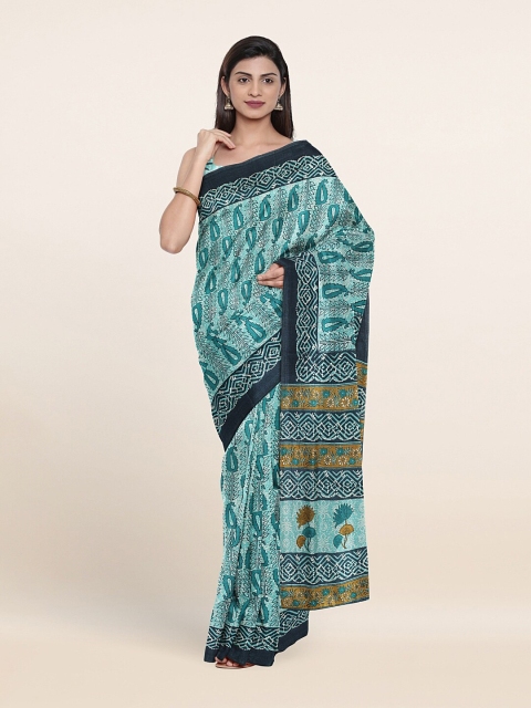 

Pothys Blue & Brown Floral Cotton Blend Saree