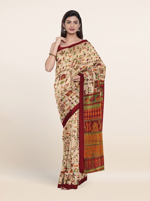 

Pothys Cream-Coloured & Maroon Ethnic Motifs Printed Saree