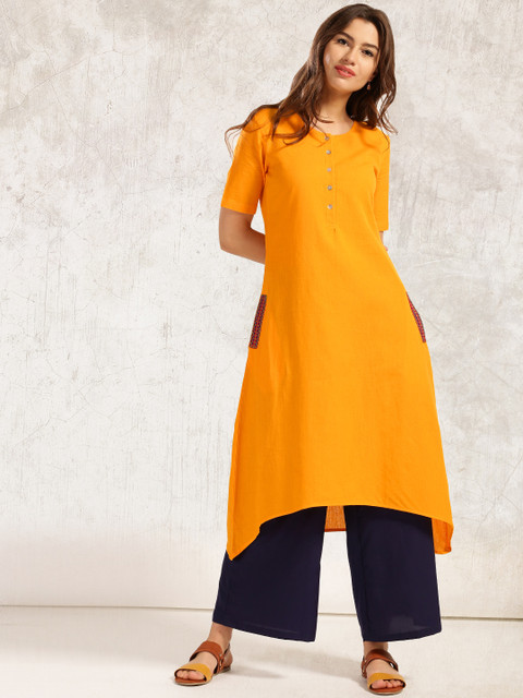 

Anouk Women Yellow Solid A-Line Kurta