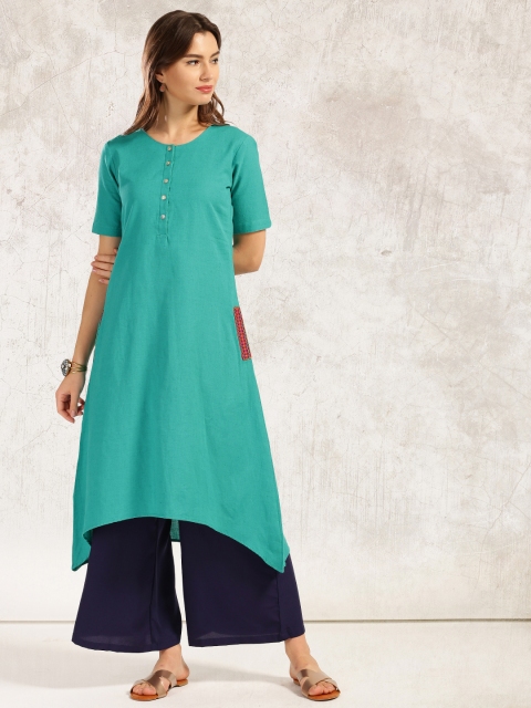 

Anouk Women Teal Green Solid A-Line Kurta