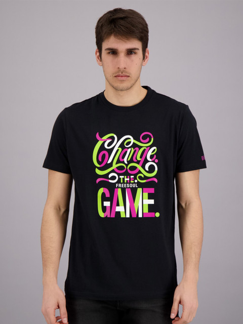 

FREESOUL Men Black Printed Cotton T-shirt