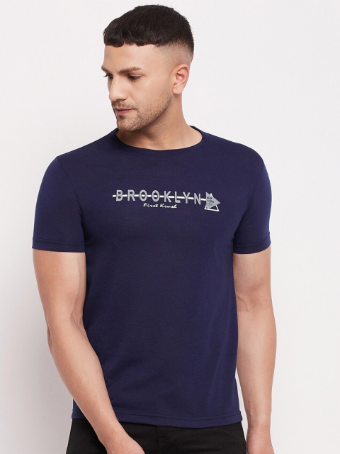 

FirstKrush Men Navy Blue Typography Printed Indigo T-shirt