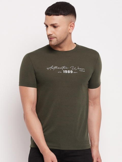 

FirstKrush Men Olive Green Typography Printed T-shirt