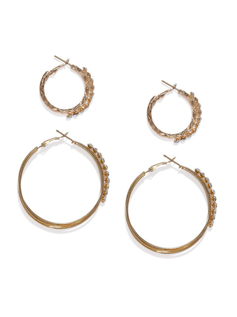 

Blisscovered Set Of 2 Gold-Toned Contemporary Hoop Earrings