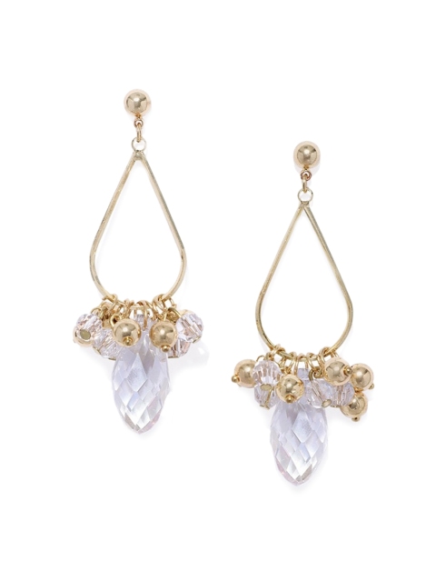 

Blisscovered White & Gold-Toned Teardrop Shaped Drop Earrings