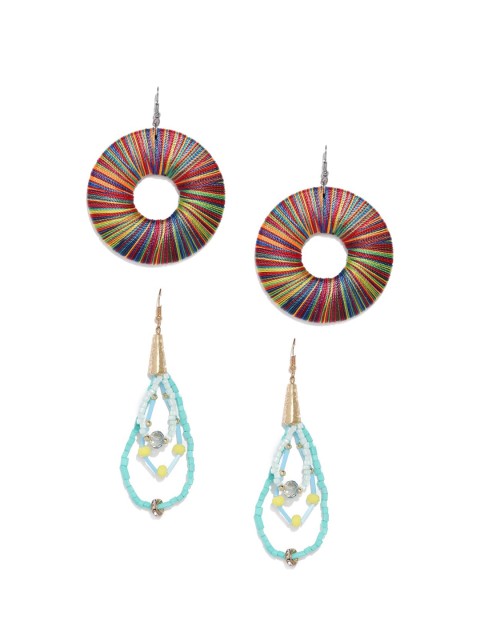 

Blisscovered Pack Of 2 Blue & Gold-Toned Contemporary Drop Earrings