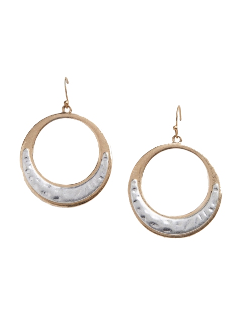 

Blisscovered Silver-Toned & Gold-Toned Circular Drop Earrings