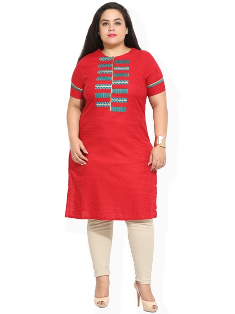 

TALINUM Women Red Printed Straight Kurta