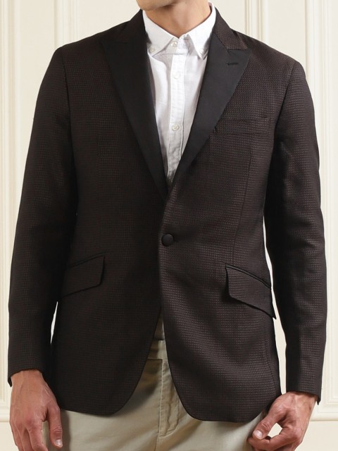 

HACKETT LONDON Men Brown Textured Single-Breasted Casual Blazer