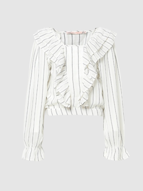 

KIDS ONLY White & Black Striped Ruffles Blouson Crop Top