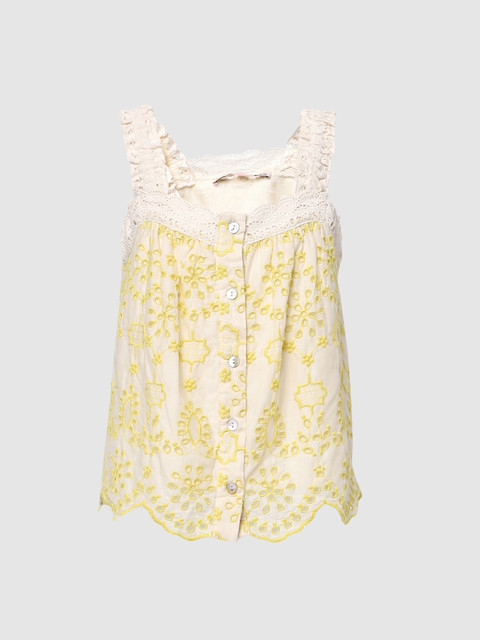 

KIDS ONLY Girls Beige & Yellow Embroidered Schiffli Top