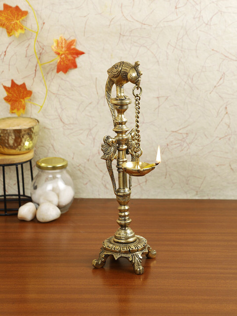 

Imli Street Gold-Toned Brass Twin Parrot Lamp With Chain Diya