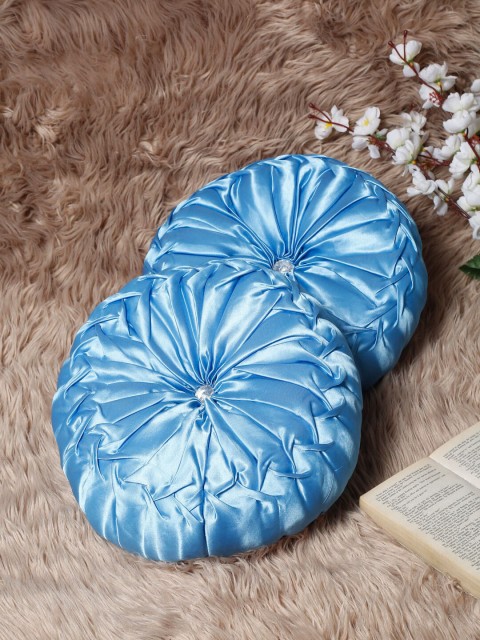 

HOSTA HOMES Pack Of 2 Blue Solid Round Cushions