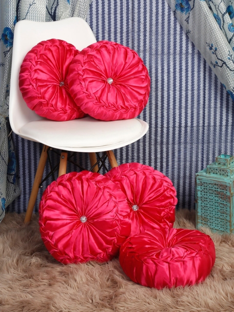 

HOSTA HOMES Set Of 5 Pink Satin Round Shaped Filled Cushions